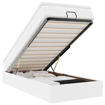 vidaXL Otomanski posteljni okvir z vzmetnico bel 90x200 cm um. usnje