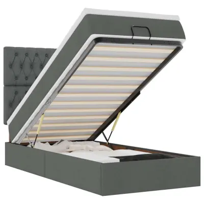vidaXL Otomanska postelja z vzmetnico & LEDs temno siva 90x200 cm