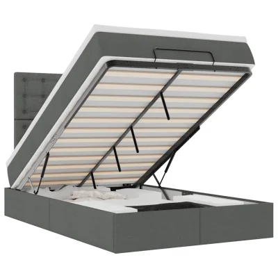 vidaXL Otomanska postelja z vzmetnico & LEDs temno siva 120x190 cm