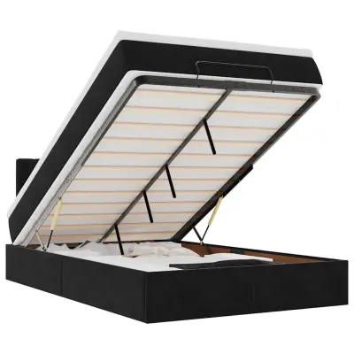 vidaXL Otomanska postelja z vzmetnico & LEDs črna 120x190cm žamet