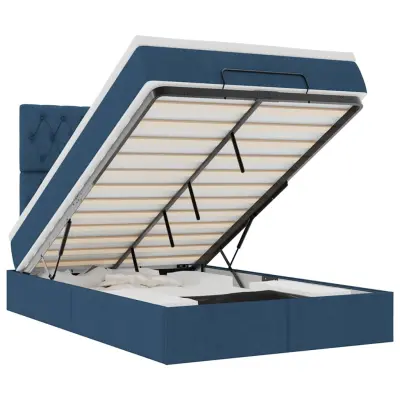vidaXL Otomanska postelja z vzmetnico & LEDs modra 120x190 cm blago