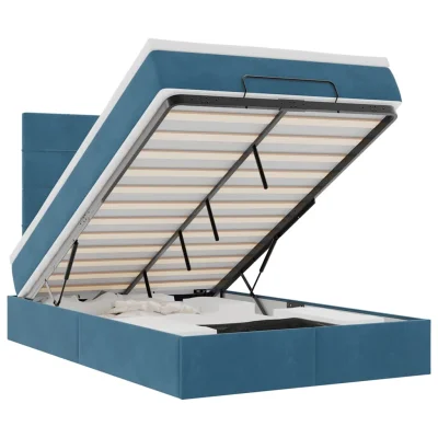 vidaXL Otomanski posteljni okvir z vzmetnicami moder 120x200cm žamet