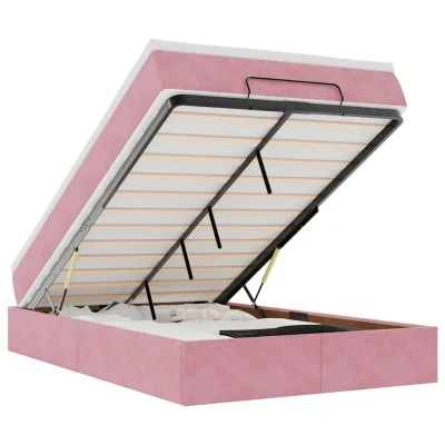 vidaXL Otomanski posteljni okvir z vzmetnico roza 120x200 cm žamet