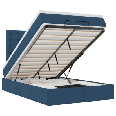 vidaXL Otomanska postelja z vzmetnico & LED modra 120x200 cm Tkanina