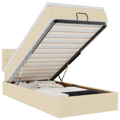 vidaXL Otomanski posteljni okvir z vzmetnico krem 90x190 cm blago