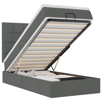 vidaXL Otomanska postelja z vzmetnico&LEDs temno siva 80x200cm blago