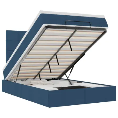 vidaXL Otomanska postelja z vzmetnico & LED modra 120x200 cm Tkanina