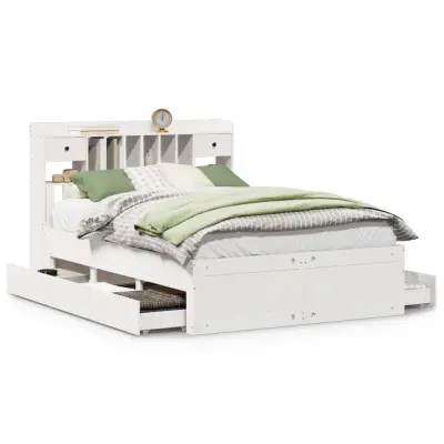 vidaXL Knjižna postelja brez vzmetnice bela 140x200 cm trdna borovina