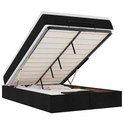 vidaXL Otomanska postelja z vzmetnico črn 120x200 cm blago