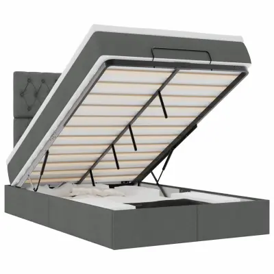 vidaXL Otomanska postelja z vzmetnico & LEDs temno siva 120x200 cm