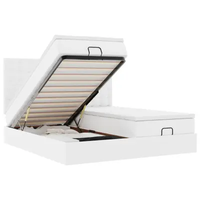 vidaXL Otomanski posteljni okvir z vzmetnicami bel 200x200cm um. usnje