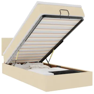 vidaXL Otomanska postelja z vzmetnico krem 100x200 cm blago