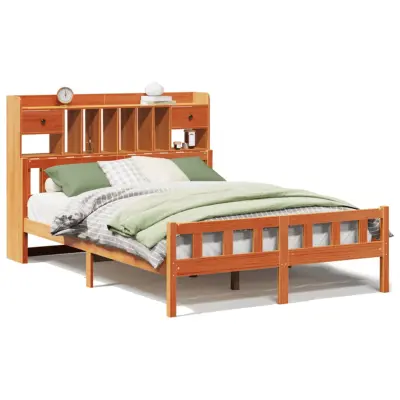 vidaXL Knjižna postelja brez vzmetnice vošč. rjava 150x200 cm borovina