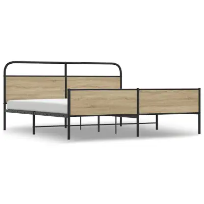 vidaXL Kovinski posteljni okvir brez vzmetnice dimljen hrast 193x203cm