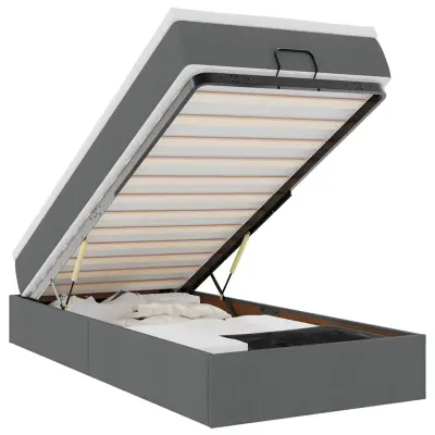 vidaXL Otomanski posteljni okvir z vzmetnico siv 90x200 cm blago