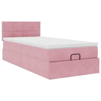 vidaXL Otomanski posteljni okvir z vzmetnico roza 100x200 cm žamet