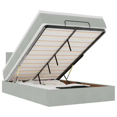 vidaXL Otomanska postelja z vzmetnico&LEDs svetlo siva 120x190cm žamet