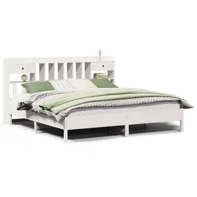 vidaXL Knjižna postelja brez vzmetnice bela 180x200 cm trdna borovina