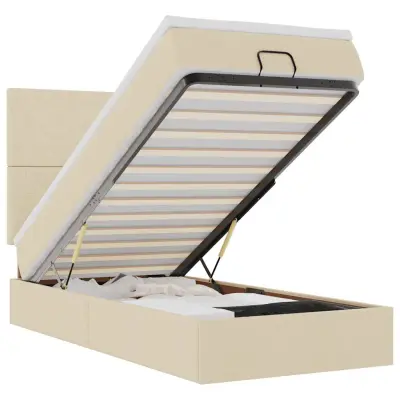 vidaXL Otomanski posteljni okvir z vzmetnico krem 90x190 cm blago