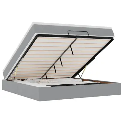 vidaXL Otomanska postelja z vzmetnico siv 160x200 cm blago