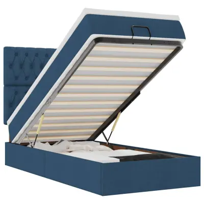 vidaXL Otomanski posteljni okvir z vzmetnico moder 90x190 cm blago