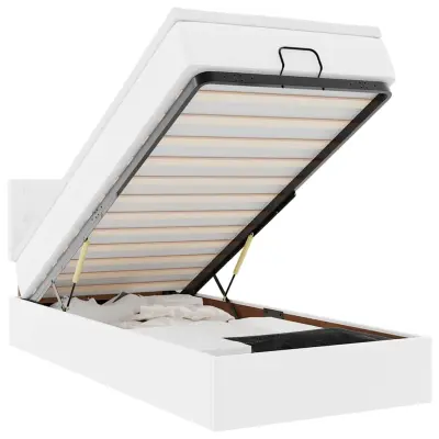 vidaXL Otomanski posteljni okvir z vzmetnico bel 90x200 cm um. usnje