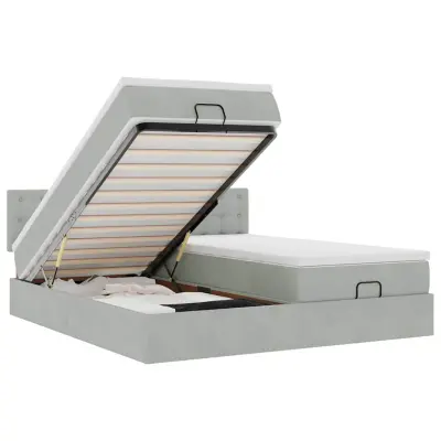 vidaXL Otomanski posteljni okvir z vzmetnicami siv 160x200 cm žamet