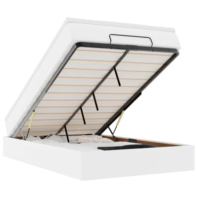 vidaXL Otomanski posteljni okvir z vzmetnico bel 120x200 cm um. usnje