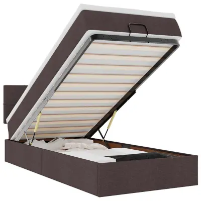 vidaXL Otomanska postelja z vzmetnico rjav 90x200 cm blago