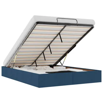 vidaXL Otomanski posteljni okvir brez vzmetnice moder 140x190 cm blago