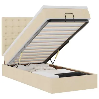 vidaXL Otomanski posteljni okvir z vzmetnico krem 80x200 cm blago