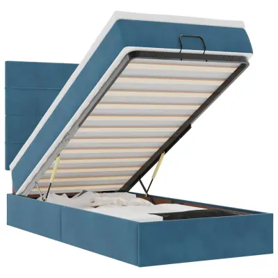 vidaXL Otomanski posteljni okvir z vzmetnicami moder 100x200cm žamet