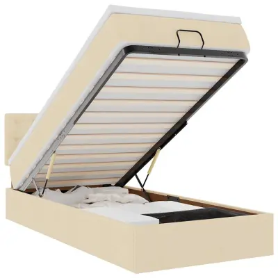 vidaXL Otomanska postelja z vzmetnico krem 100x200 cm blago
