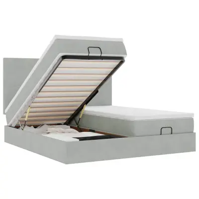 vidaXL Otomanski posteljni okvir z vzmetnicami siv 160x200 cm žamet