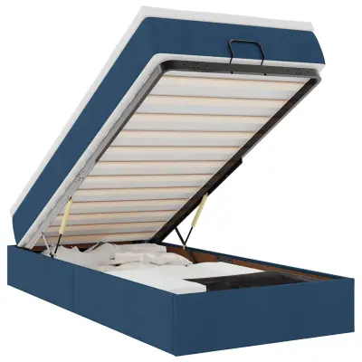 vidaXL Otomanski posteljni okvir z vzmetnico moder 90x190 cm blago