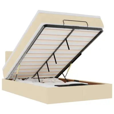 vidaXL Otomanski posteljni okvir z vzmetnico krem 120x200 cm blago
