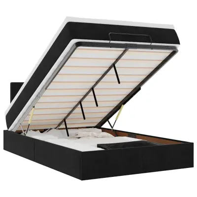 vidaXL Otomanska postelja z vzmetnico & LEDs črna 120x190cm žamet