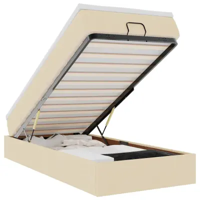 vidaXL Otomanski posteljni okvir z vzmetnico krem 90x200 cm blago