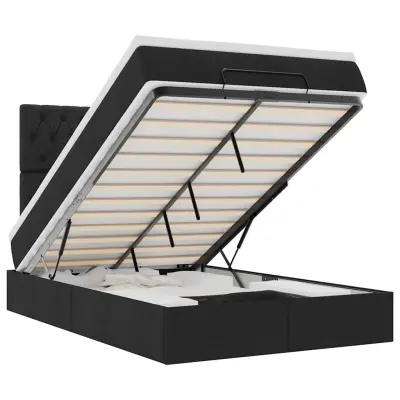 vidaXL Otomanska postelja z vzmetnico & LEDs črna 120x190 cm blago