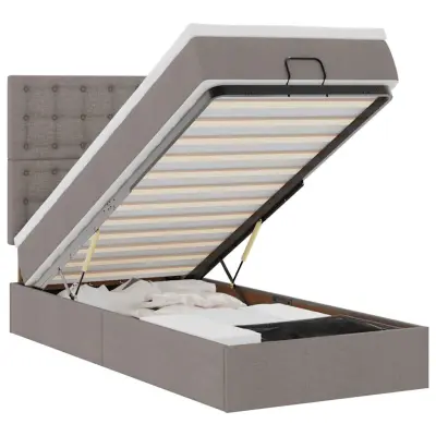 vidaXL Otomanska postelja z vzmetnico & LEDs taupe 90x200 cm blago