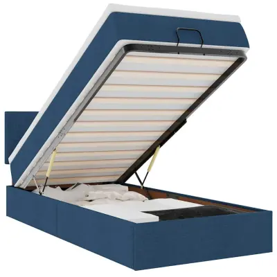 vidaXL Otomanski posteljni okvir z vzmetnico moder 90x190 cm blago