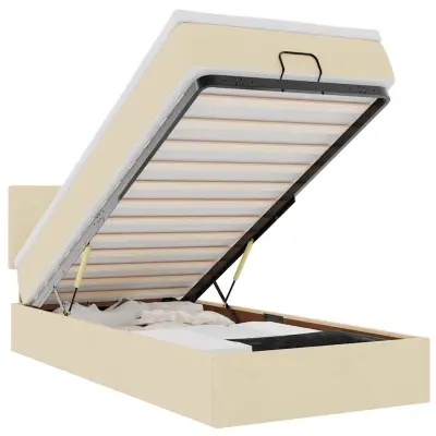 vidaXL Otomanska postelja z vzmetnico krem 90x200 cm blago