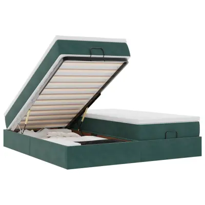 vidaXL Otomanski posteljni okvir z vzmetnicami zelen 200x200cm žamet