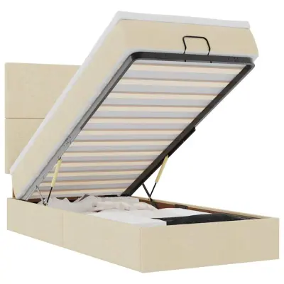 vidaXL Otomanska postelja z vzmetnico & LEDs krema 90x200 cm blago