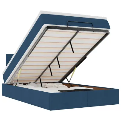 vidaXL Otomanska postelja z vzmetnico moder 120x200 cm blago