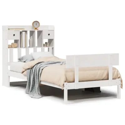 vidaXL Knjižna postelja brez ležišča bela 90x200 cm trdna borovina