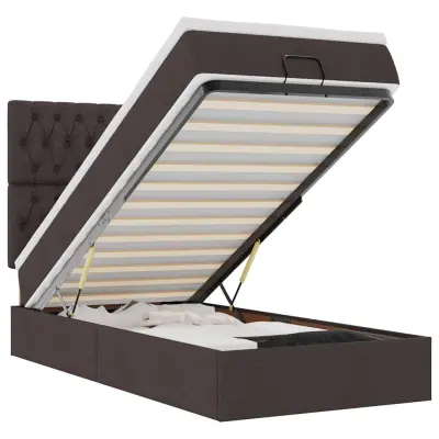 vidaXL Otomanska postelja z vzmetnico rjav 90x200 cm blago