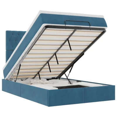 vidaXL Otomanski posteljni okvir z vzmetnicami moder 120x200cm žamet