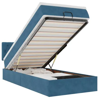 vidaXL Otomanski posteljni okvir z vzmetnico moder 90x200 cm žamet