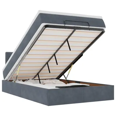 vidaXL Otomanska postelja z vzmetnico&LEDs temno siva 120x190cm žamet